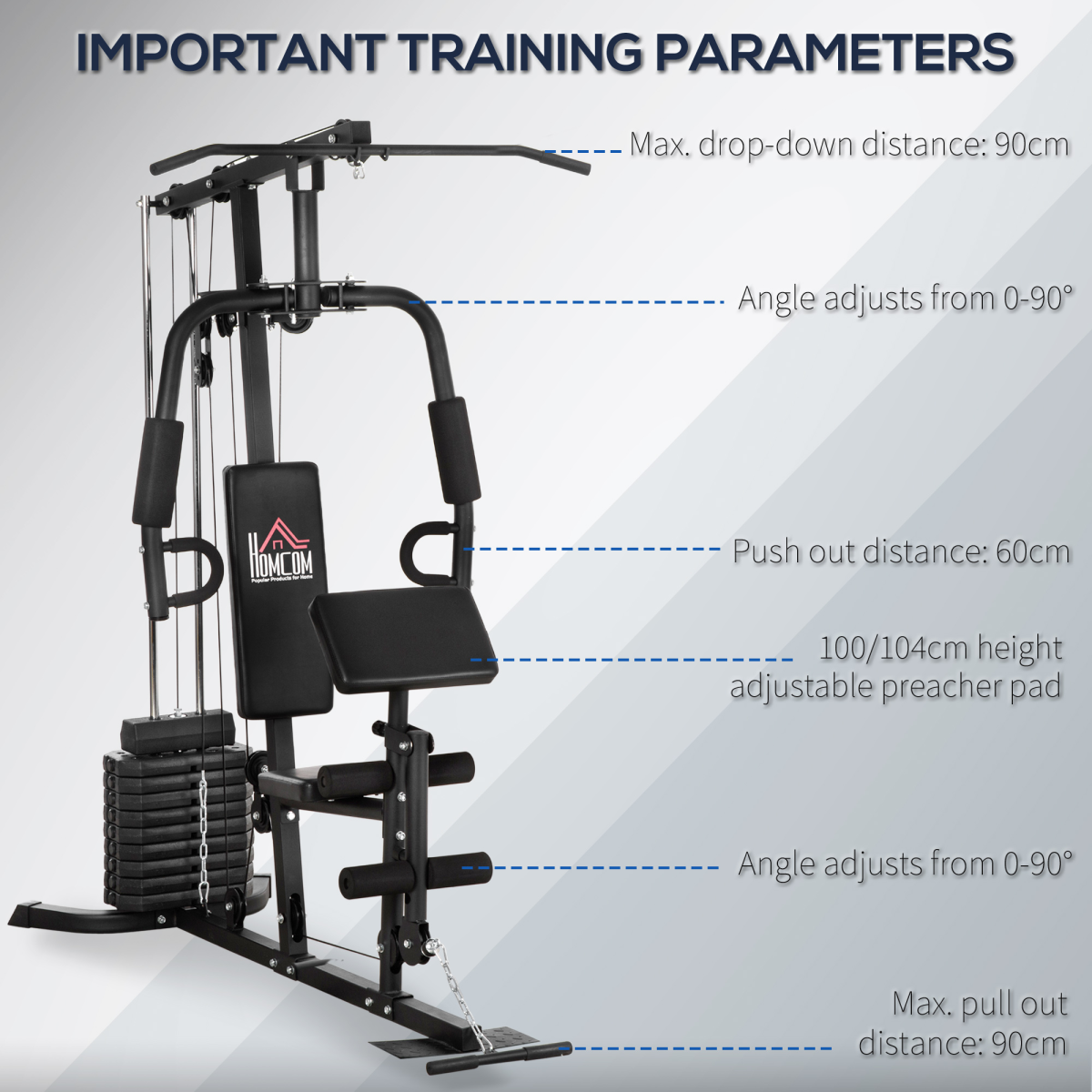 Multifunction Home Gym Machine with 45kg Weight Stack for Full Body Strength Training, Lat Pulldown, Pec Fly, Chest Press and Leg Extension