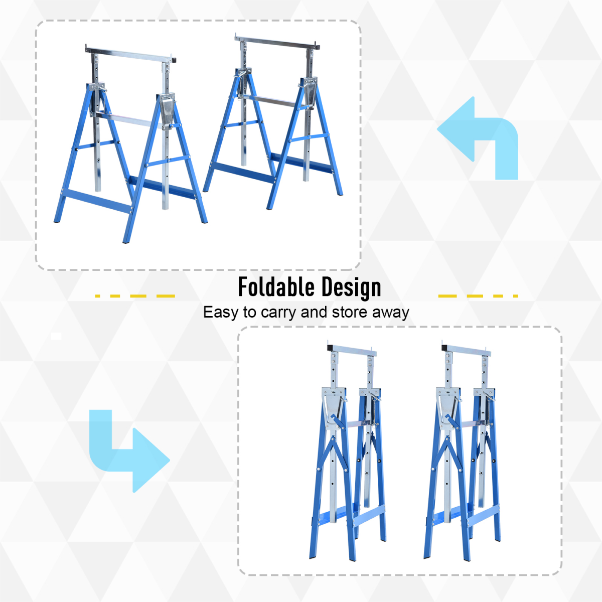 HOMCOM Set of 2 Steel Adjustable Folding Saw Horses, Telescopic Builders Trestles, 100kg Max Load Per Piece