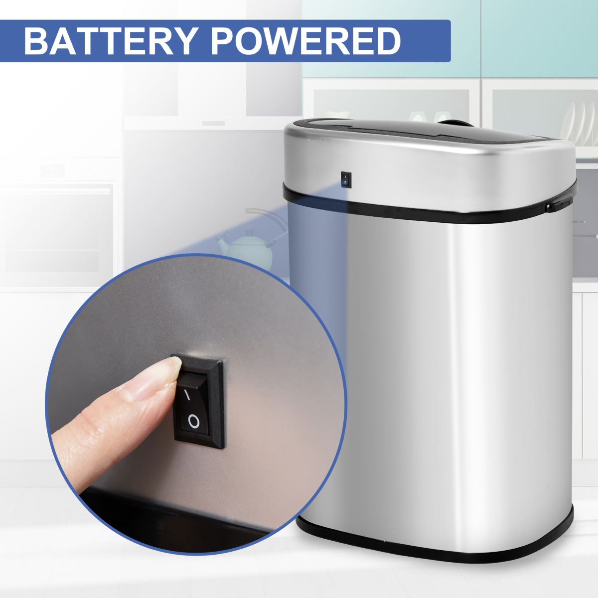 Sensor Bin, 58L, Touch-Free Motion Sensor, Mirror Stainless Steel and ABS Plastic