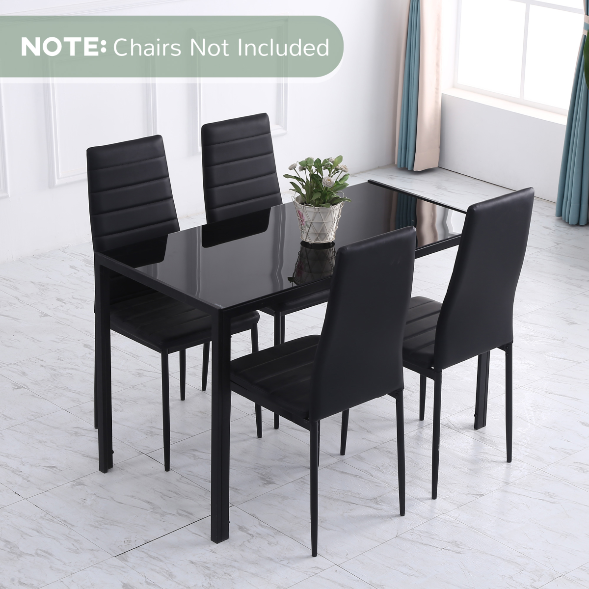 HOMCOM Modern Rectangular 4-Seater Dining Table with Tempered Glass Top