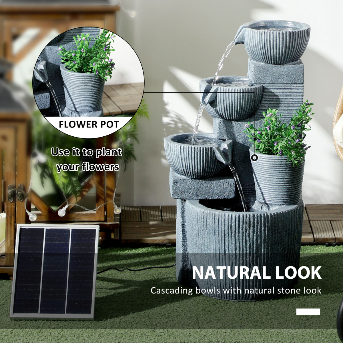 Outsunny Solar Outdoor Water Fountain with LED Lights