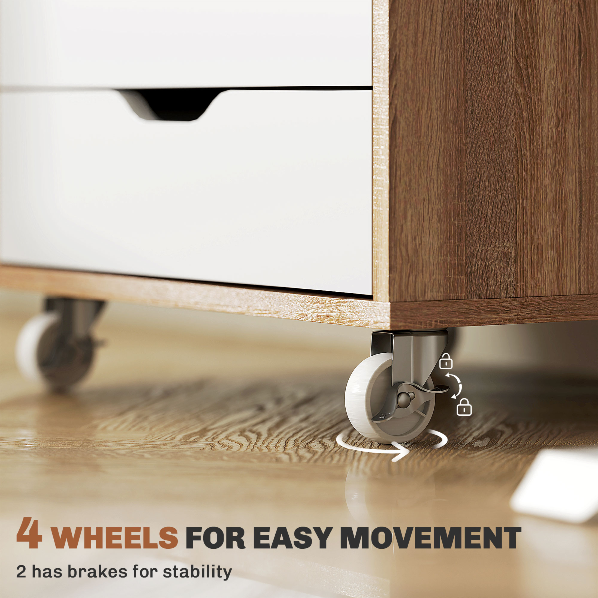 Vinsetto 5-Drawer Mobile File Cabinet with Wheels, Brown