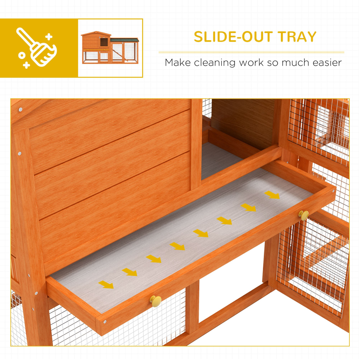 PawHut Wooden Rabbit Hutch with Run, Ramp and Slide-Out Tray