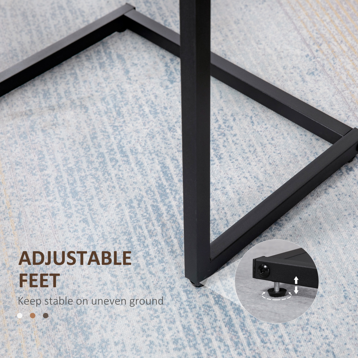 HOMCOM Set of 3 C-Shaped Nesting Tables, Steel Frame, Rustic Brown