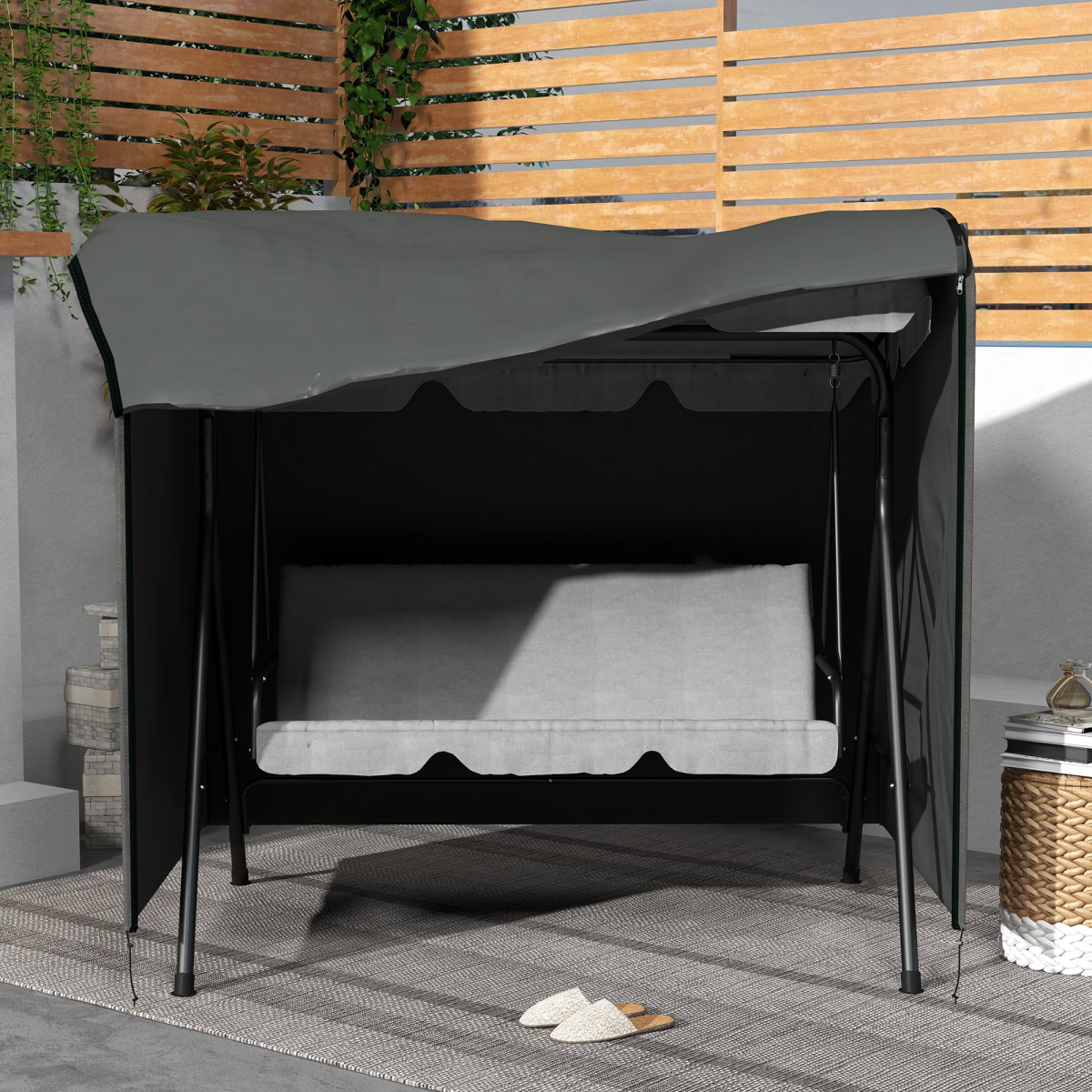 Outsunny Large Outdoor Swing Chair Cover, Dark Grey, Oxford Fabric, Garden Furniture Protector for 3-Seater Patio Swing Chair