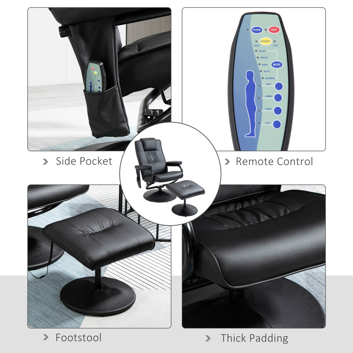 Black Massage Recliner Chair with Ottoman and 10-Point Vibration