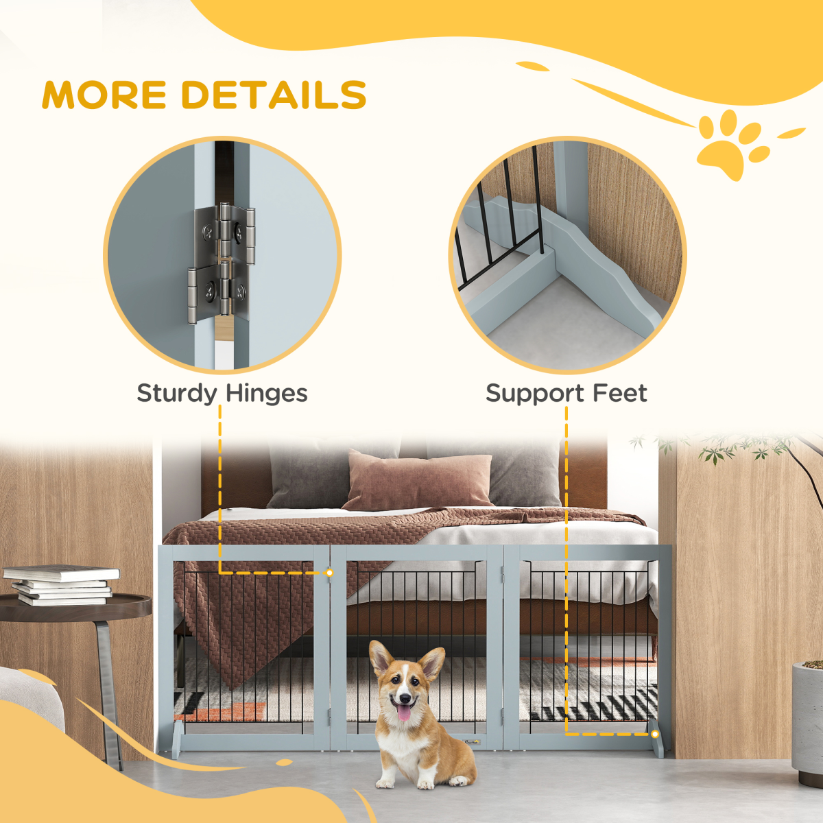PawHut Foldable 3-Panel Pet Gate with Support Feet for Small Dogs