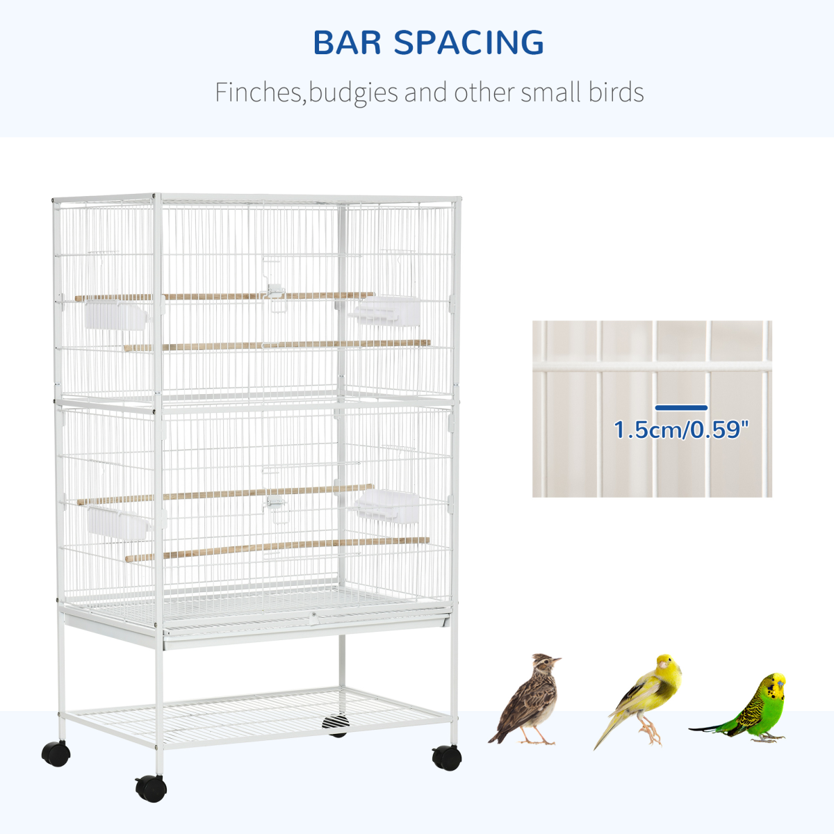 Large Bird Cage with Stand for Budgies and Finches, White