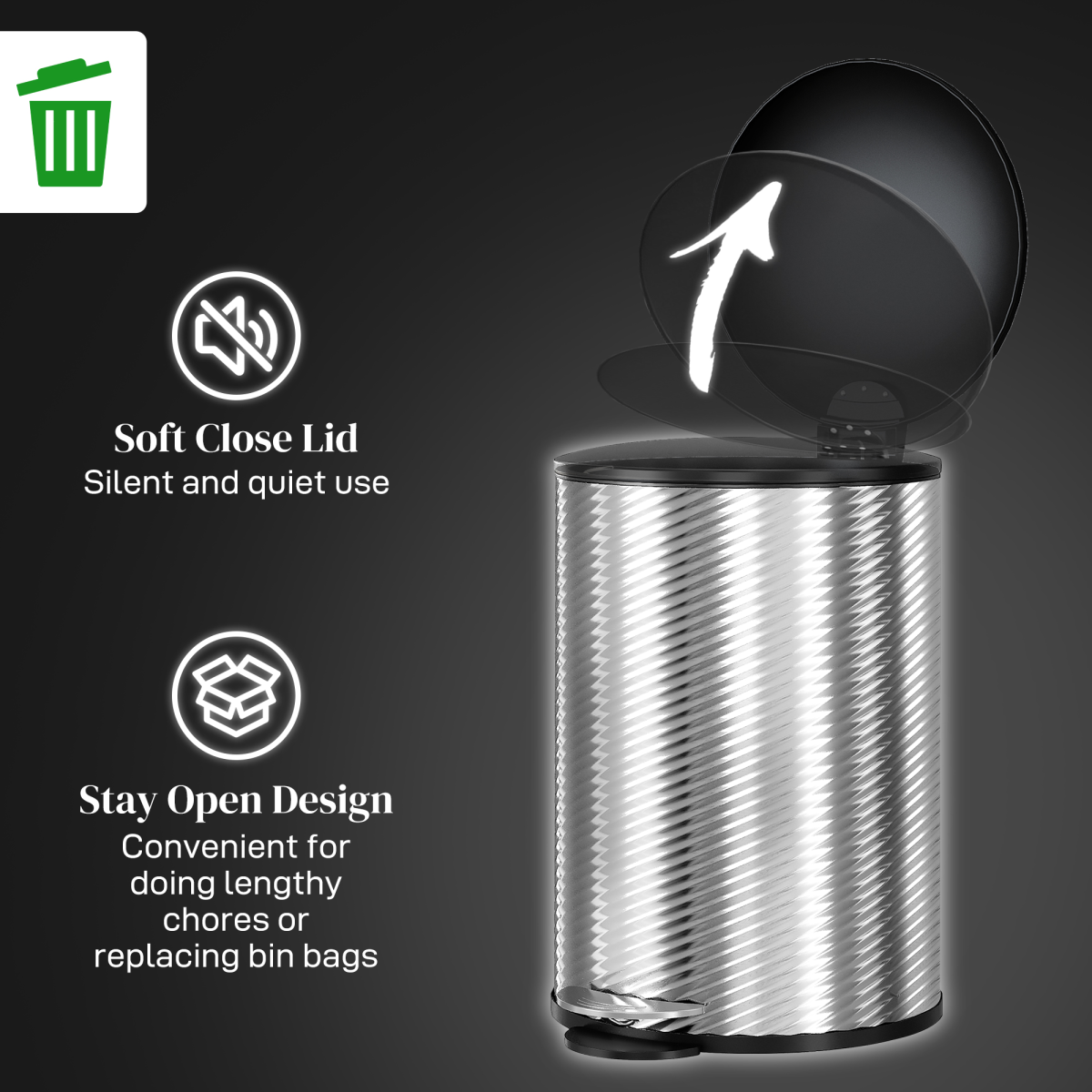 HOMCOM 20L Stainless Steel Kitchen Pedal Bin with Soft-Close Lid, Silver