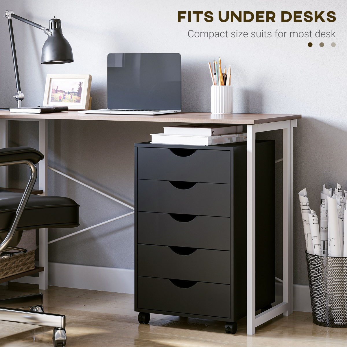 HOMCOM Mobile Vertical Filing Cabinet with 5 Drawers, Black