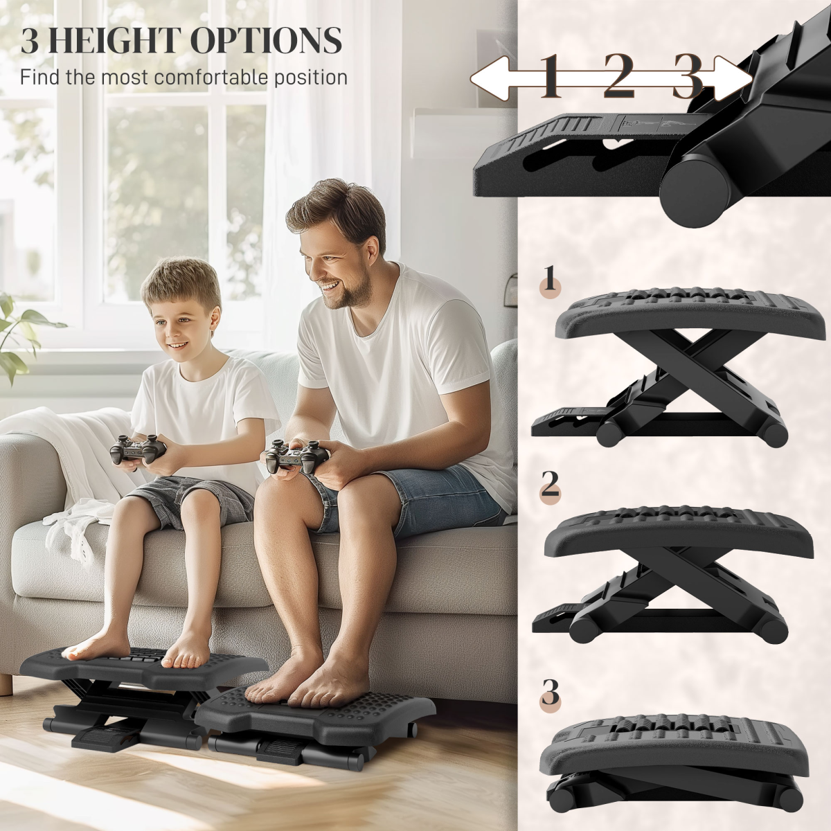 HOMCOM Adjustable Under Desk Foot Rest with Massage Rollers