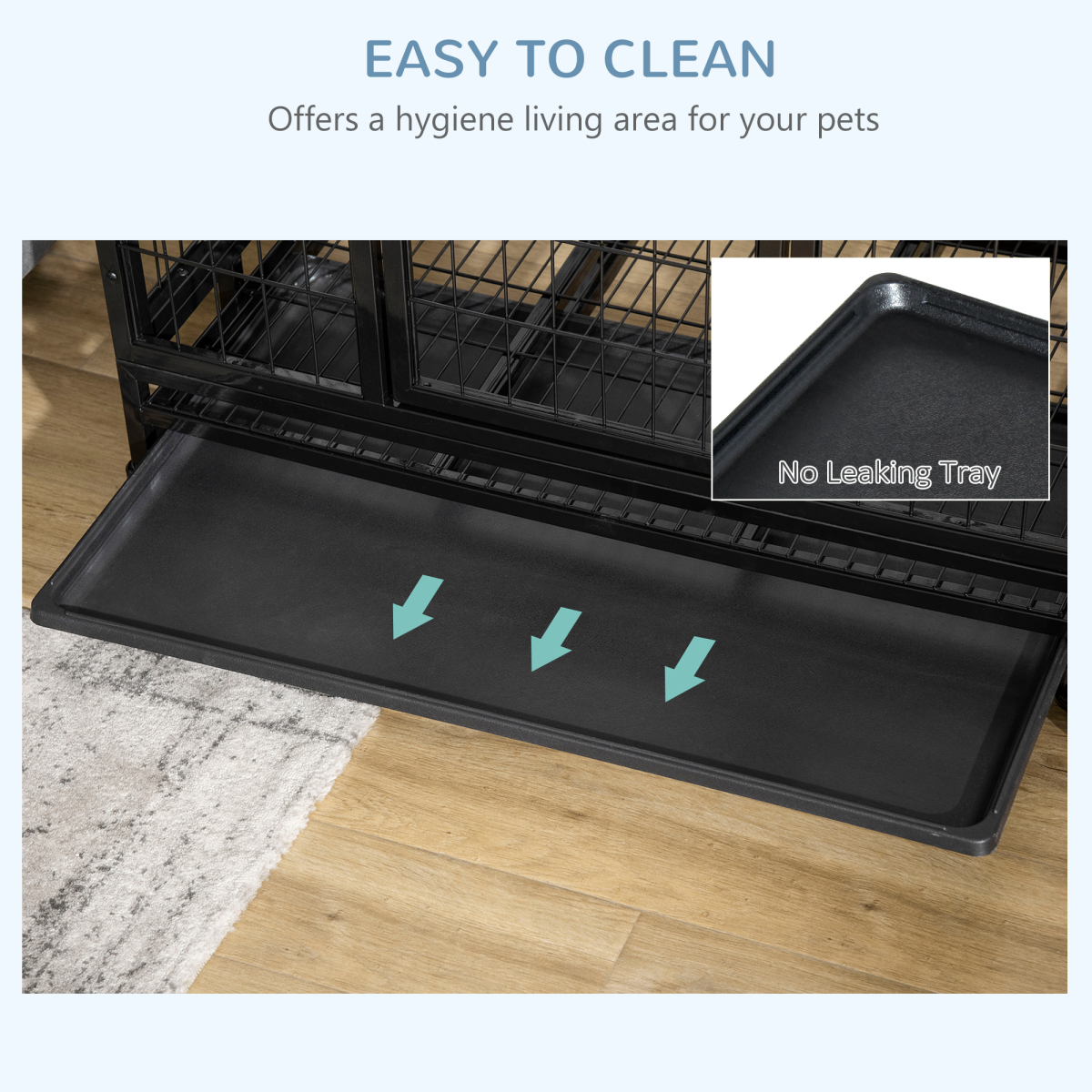 PawHut Heavy Duty Metal Dog Crate with Wheels and Tray