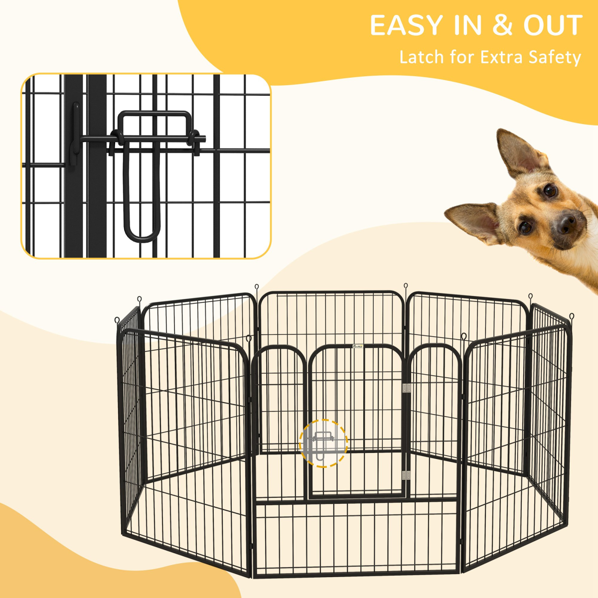 PawHut Foldable Steel Pet Playpen with 8 Panels, Hinged Door and Double Latch
