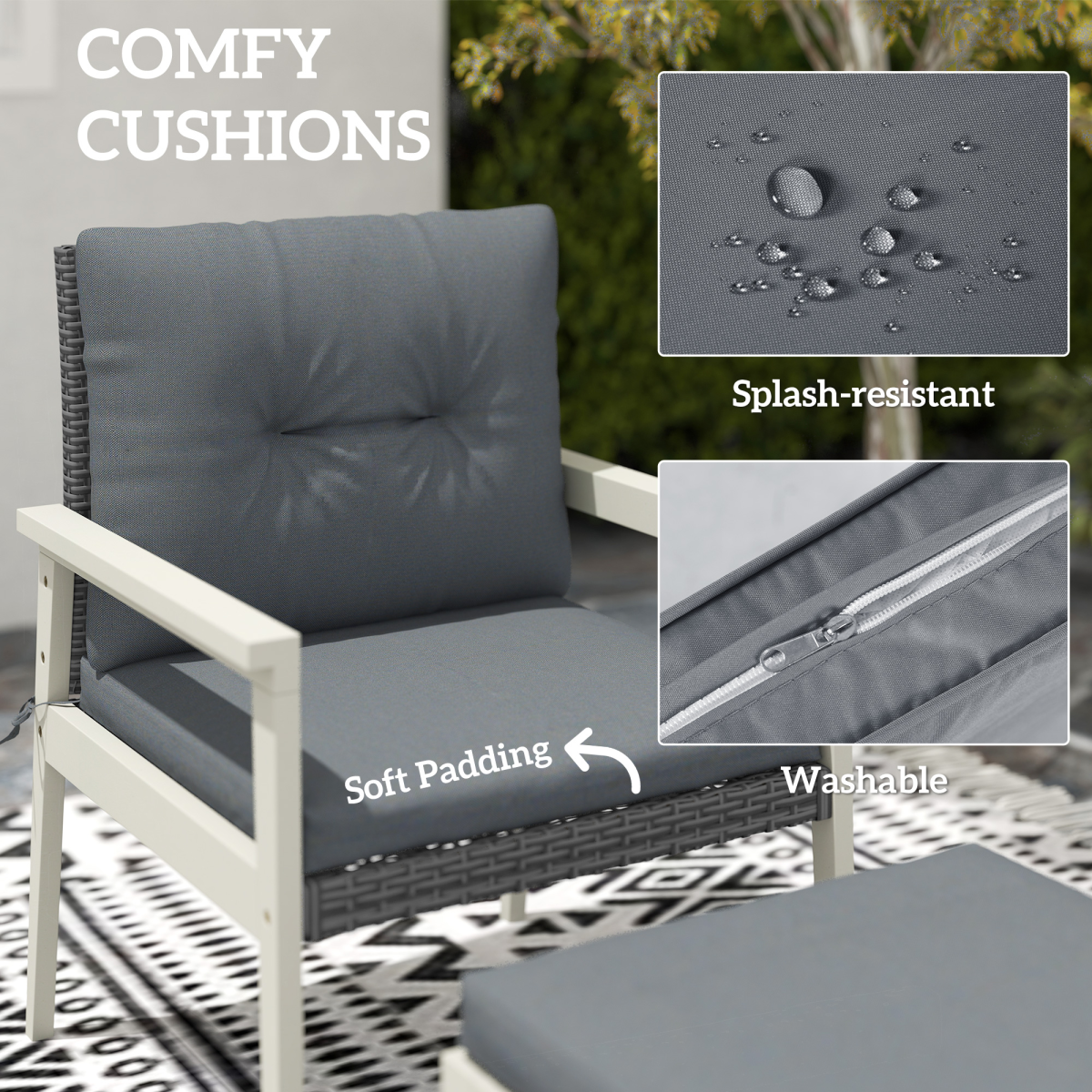 Outsunny 5-Piece Rattan Patio Set with Cushions & Acacia Wood Table