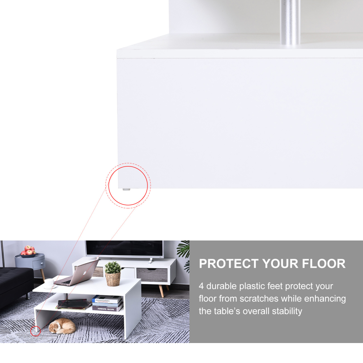 HOMCOM Modern 2-Tier Rectangular Coffee Table Side End Table, White