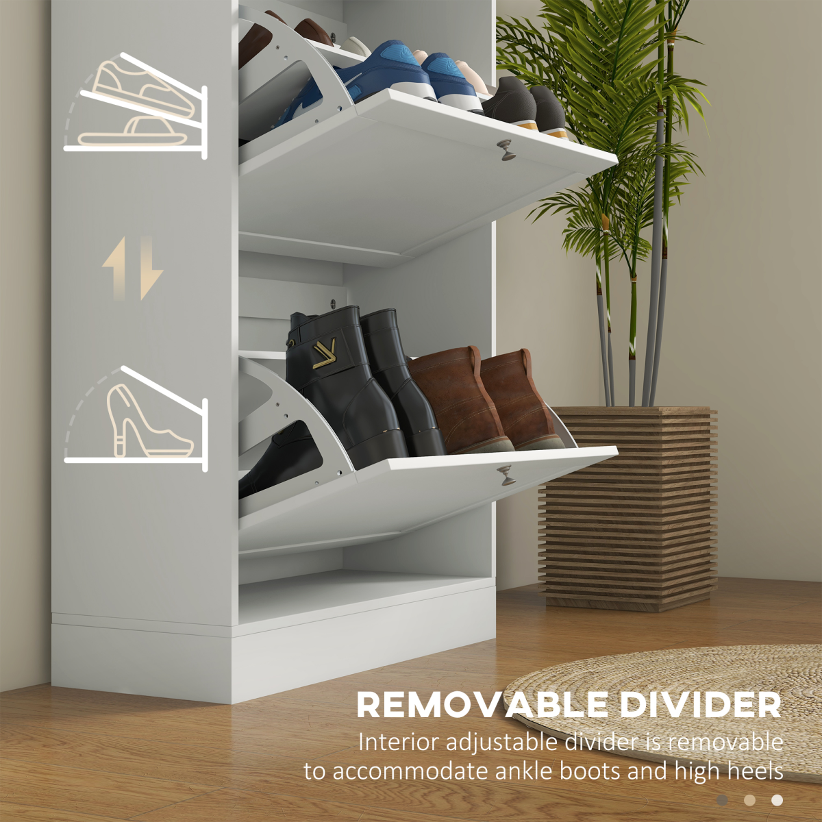 HOMCOM Slim White Shoe Cabinet with 3 Flip Drawers, 18-Pair Storage