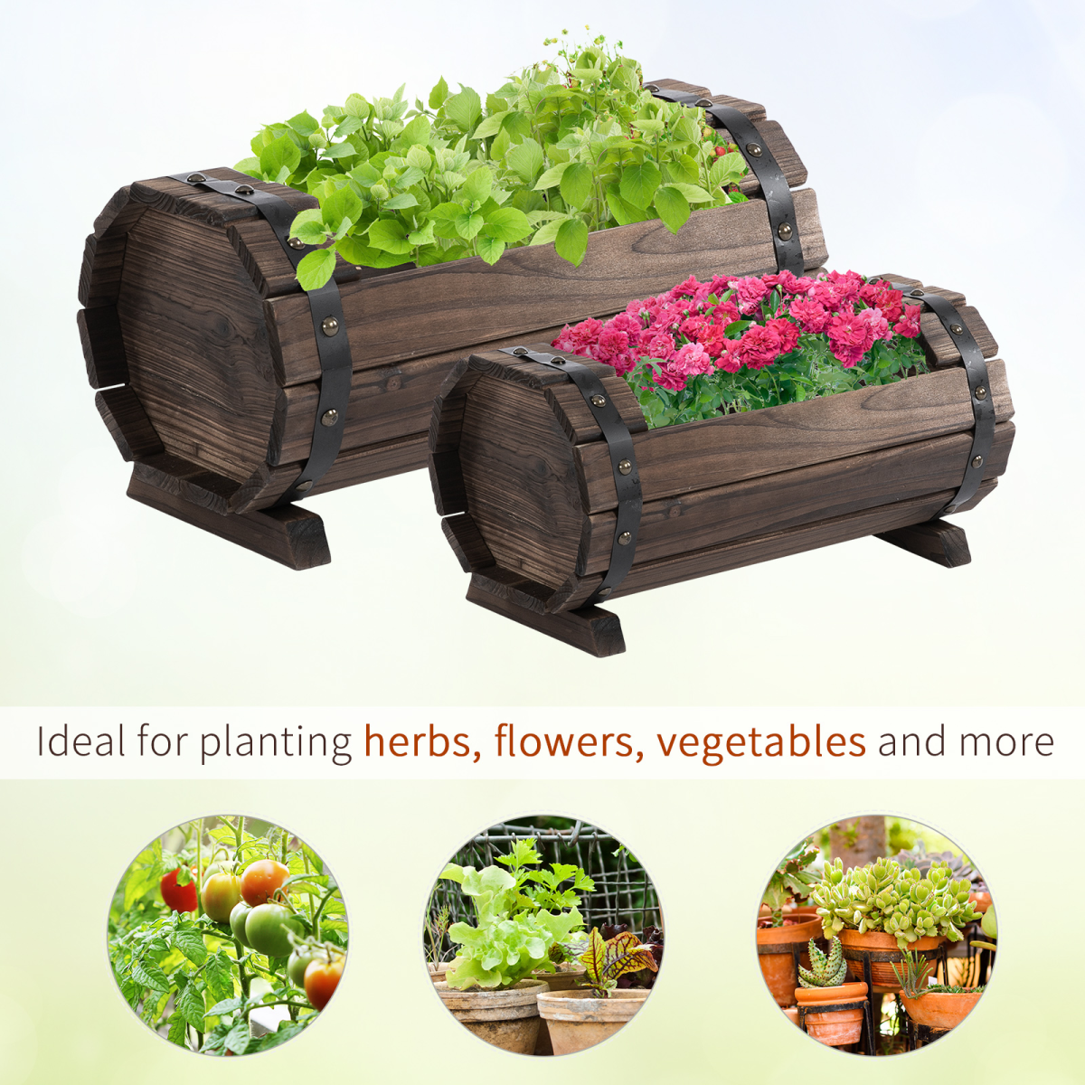 Outsunny Set of 2 Wooden Raised Planter Boxes for Garden, Patio, and Balcony