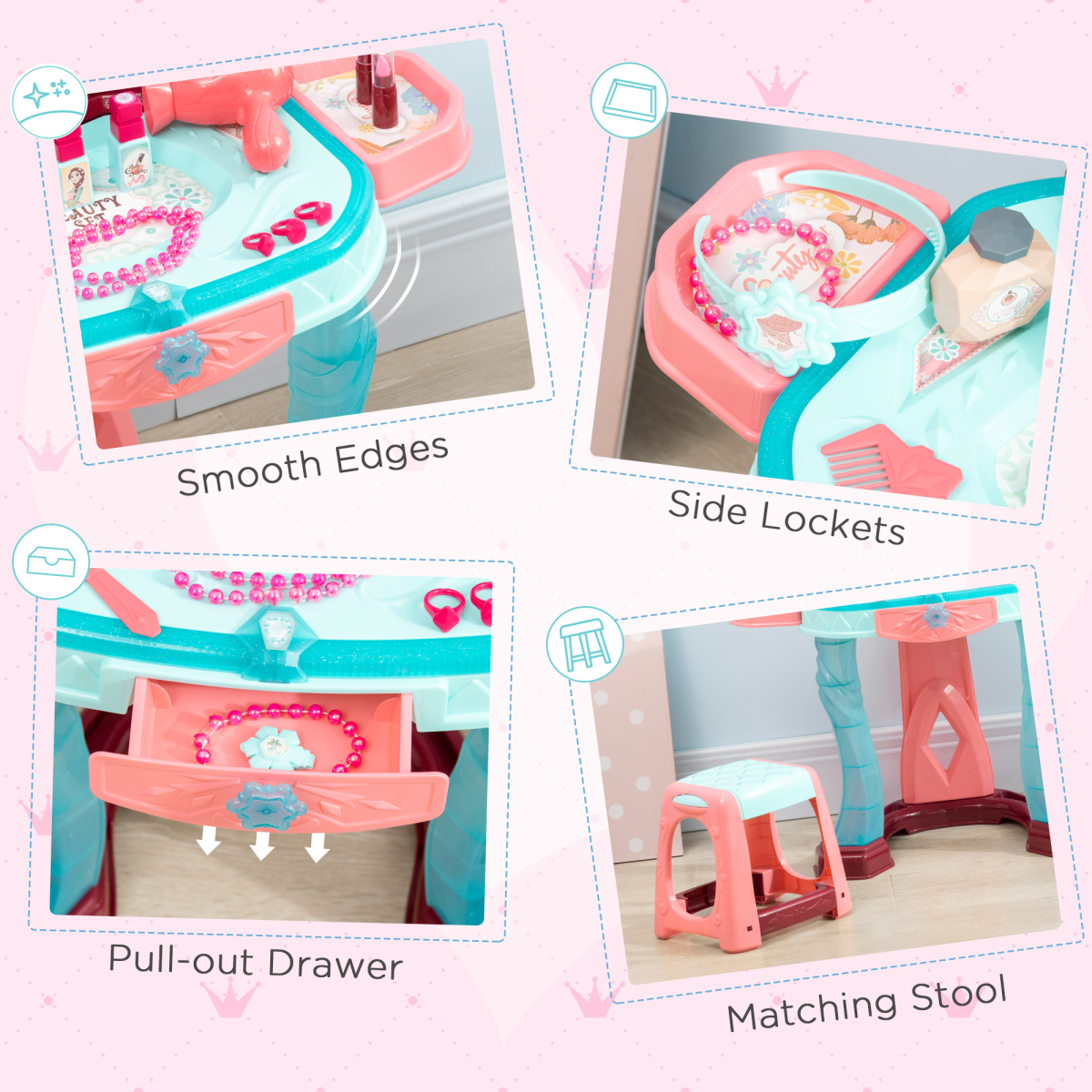 31-Piece Kids Princess Dressing Table Set with Light & Music