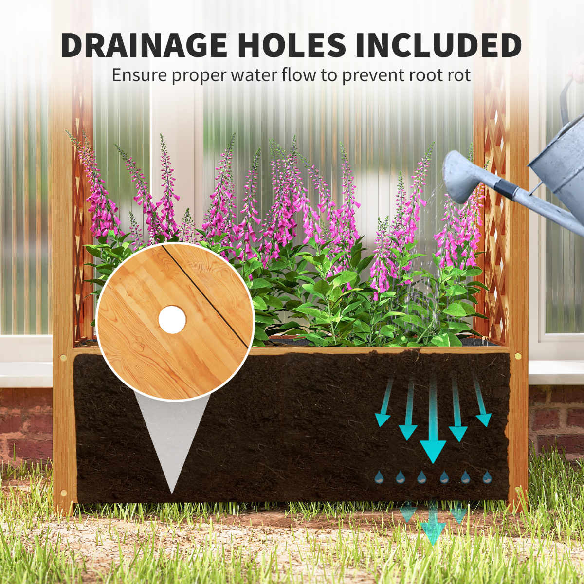 Outsunny Wooden Raised Garden Bed with Trellis & Fabric Liner