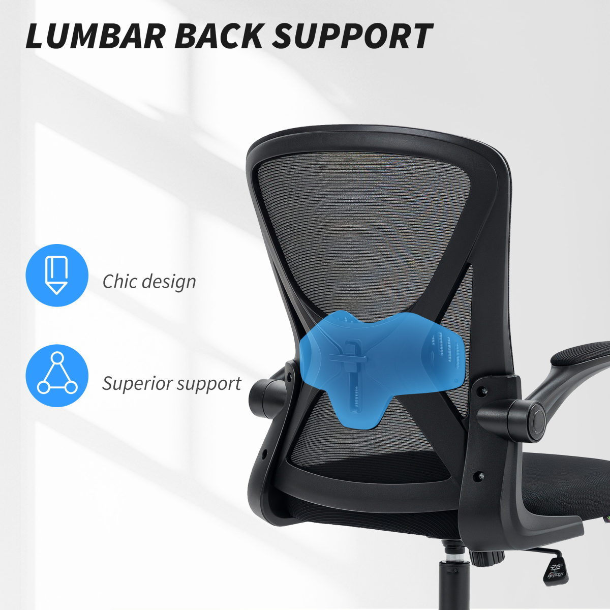 Vinsetto Mesh Office Chair with Lumbar Support, Tilt Function, Adjustable Height, Flip-Up Armrests and Swivel Wheels