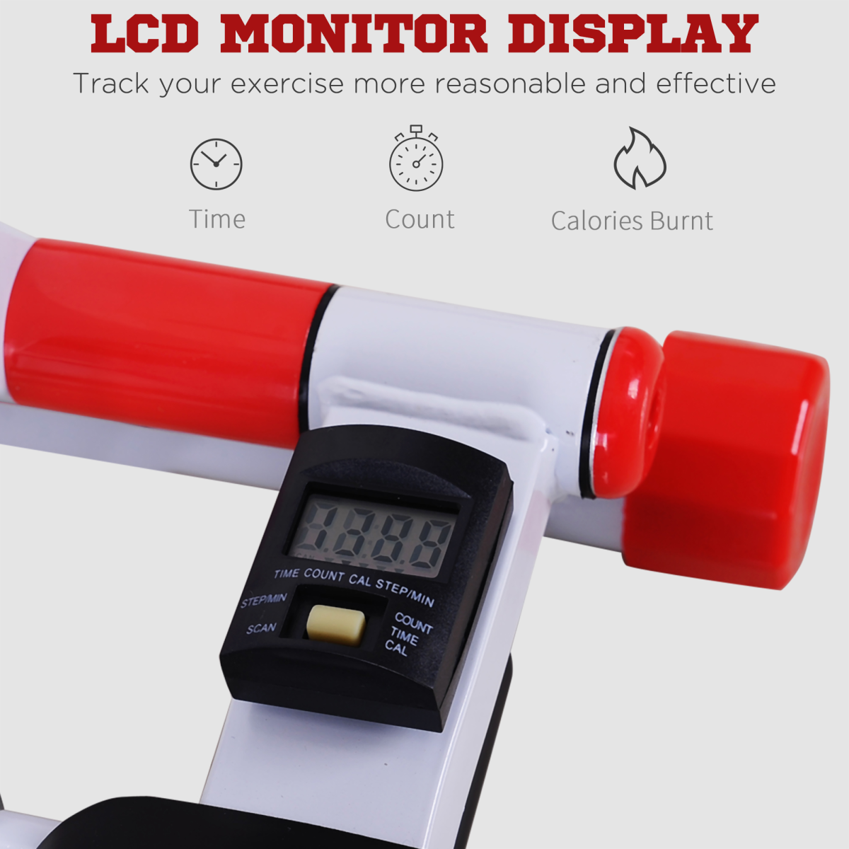 Foldable Stepper with Handlebar and LCD Display, Red, 110 kg Capacity