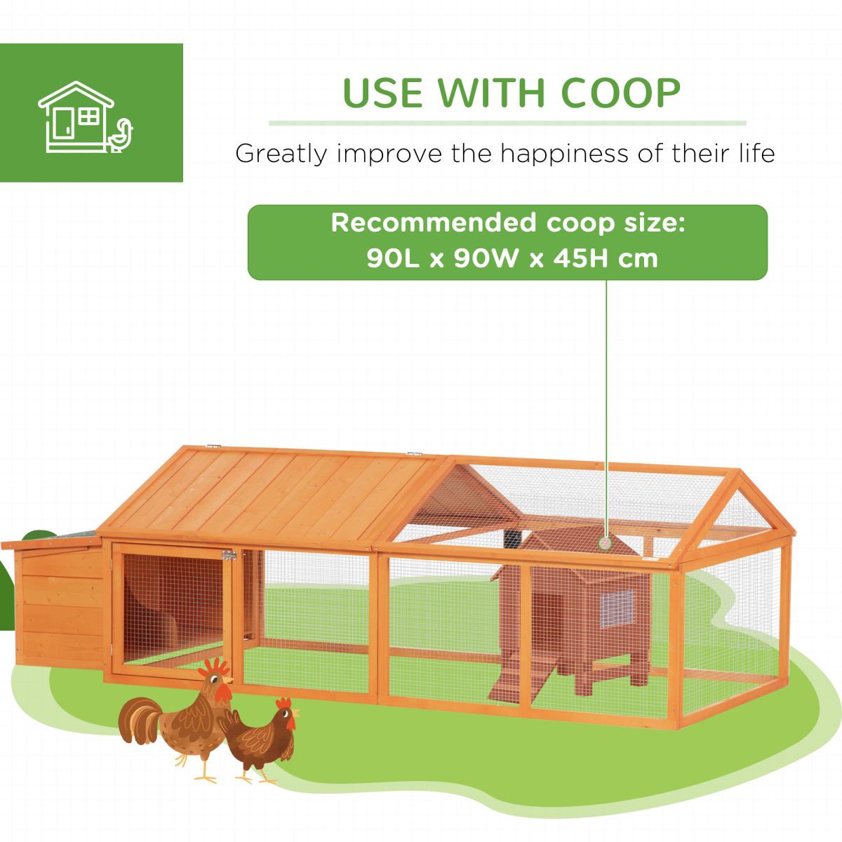PawHut Wooden Chicken Run with Nesting Box, Openable Roof