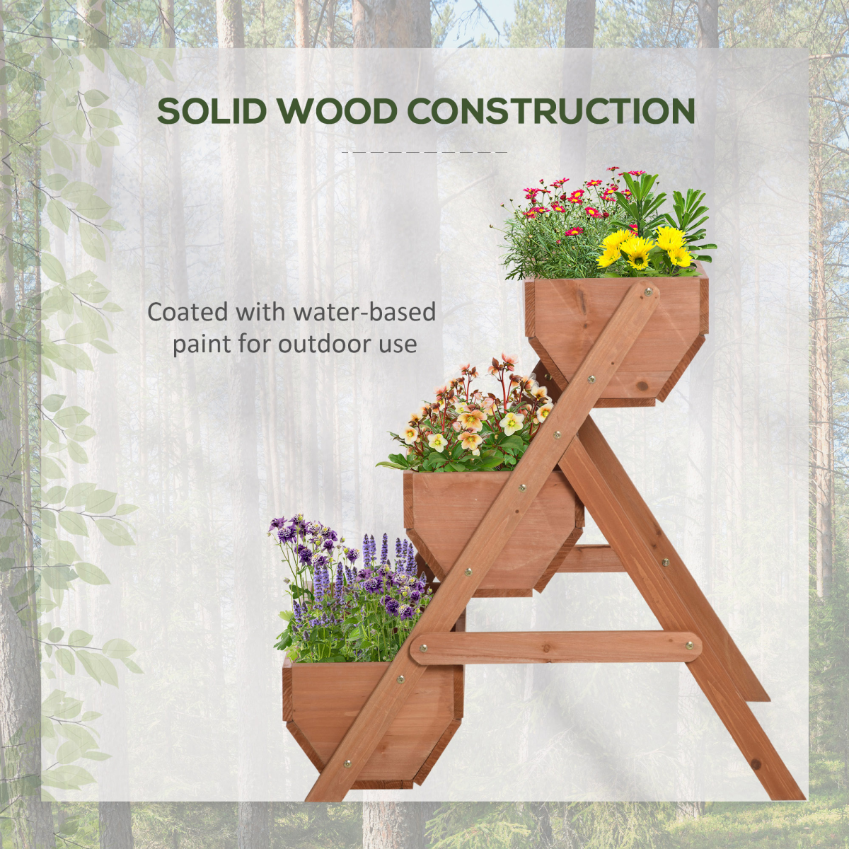 Outsunny 3-Tier Raised Wooden Garden Bed Planter Box, Brown Fir Wood