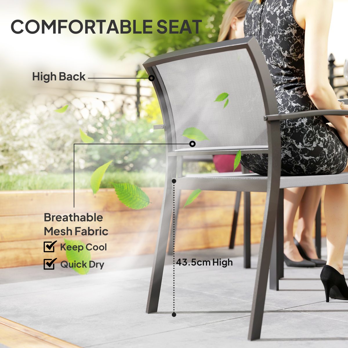 Outsunny 5-Piece Grey Garden Dining Set with 4 Stackable Armchairs