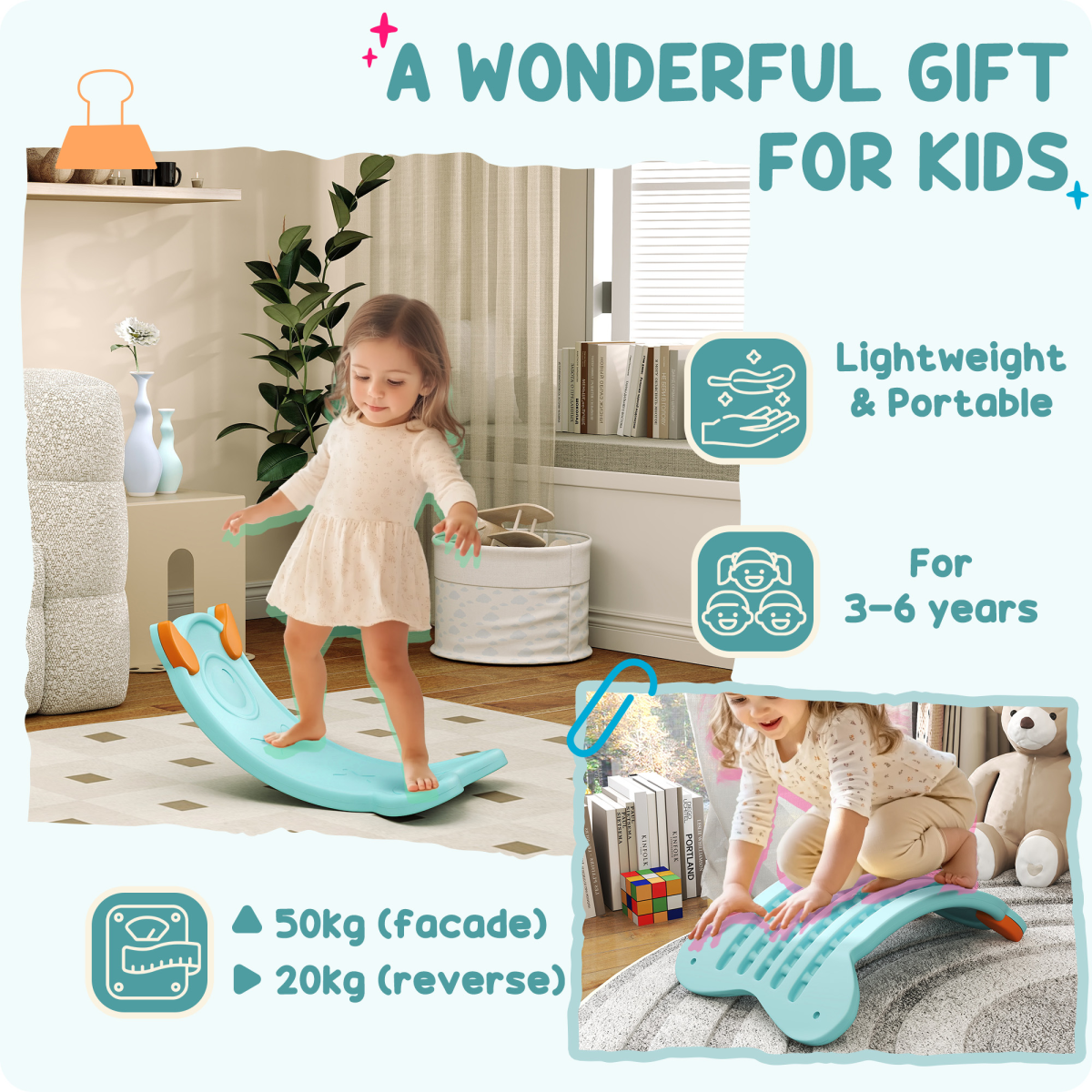 AIYAPLAY Kids Balance Board for Training & Sensory Play, Light Blue