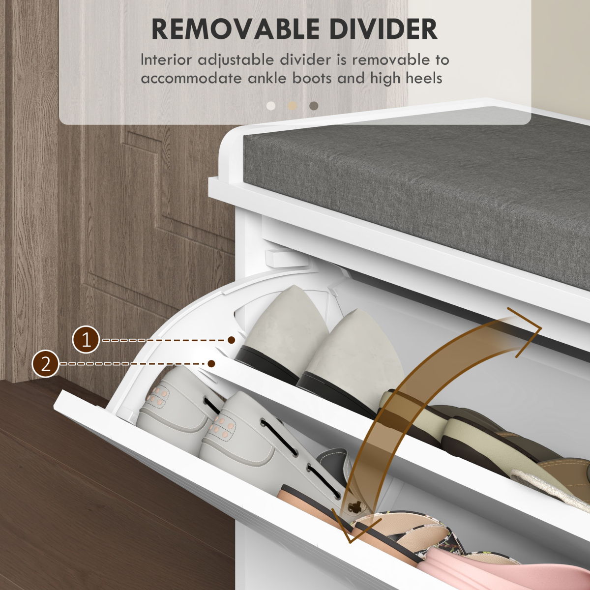 HOMCOM Shoe Storage Bench with Flip Drawer, Cushioned Seat, White