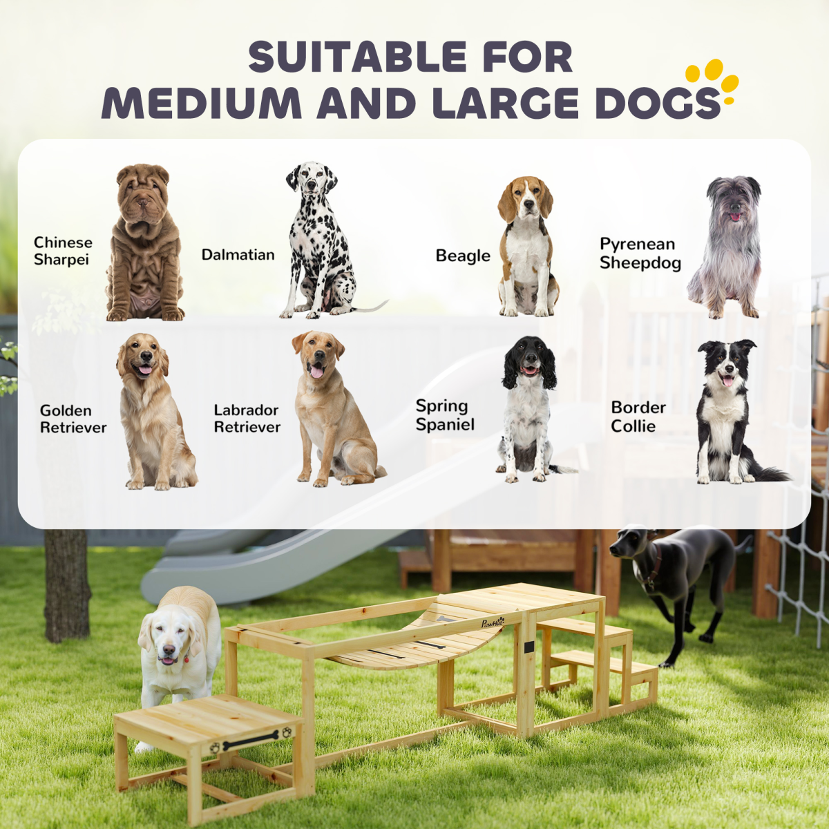 PawHut 3-Piece Wooden Dog Agility Training Set, Natural Fir Wood