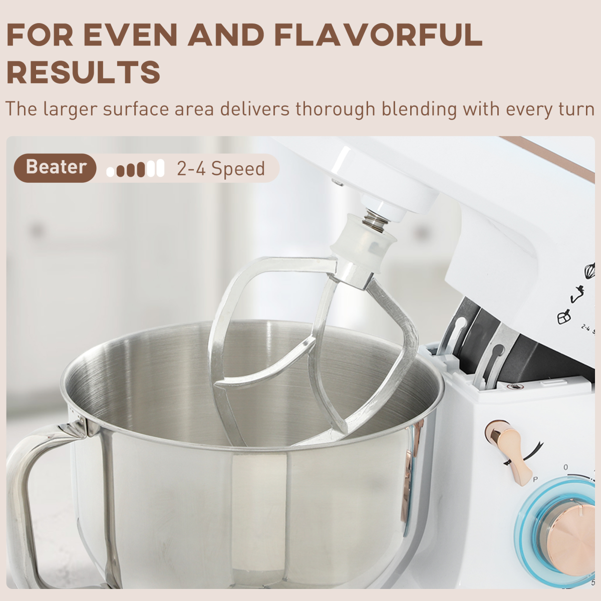 HOMCOM 5L 1400W Electric Stand Mixer with Whisk & Dough Hook, White