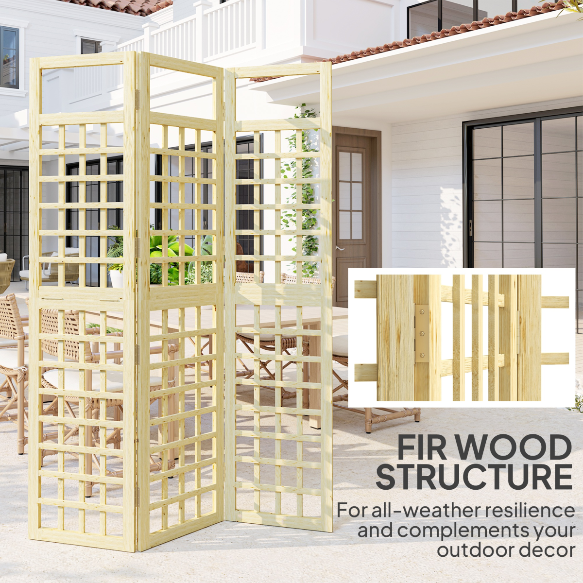 Outsunny Folding 3-Panel Fir Wood Garden Privacy Screen