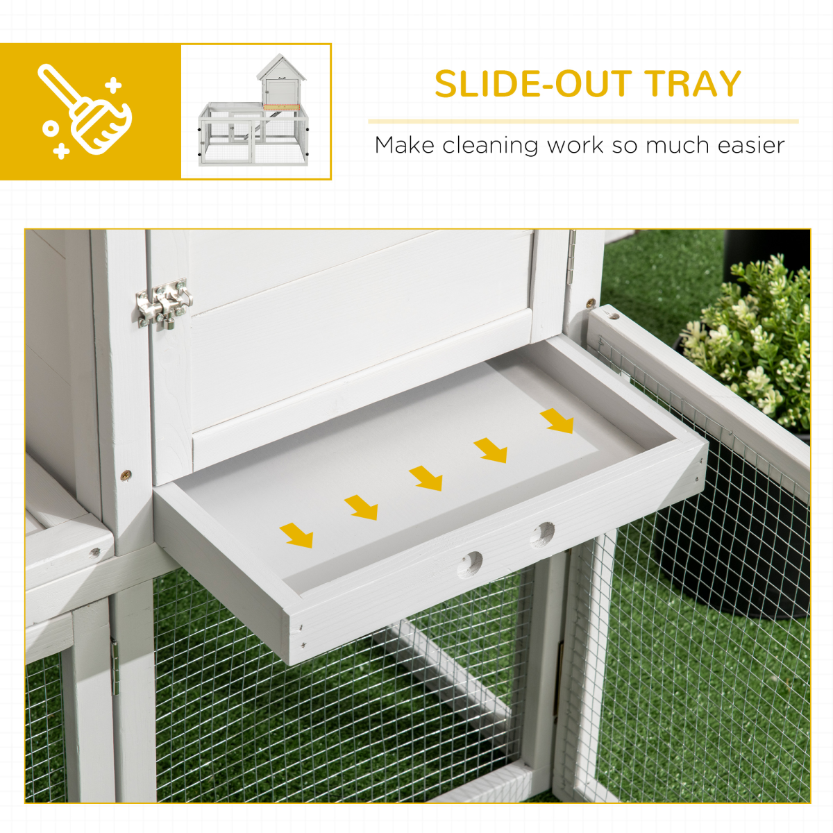 PawHut Rabbit Hutch and Guinea Pig Cage with Slide-Out Tray, Fenced Run, 3 Doors, Indoor Wooden Hutch
