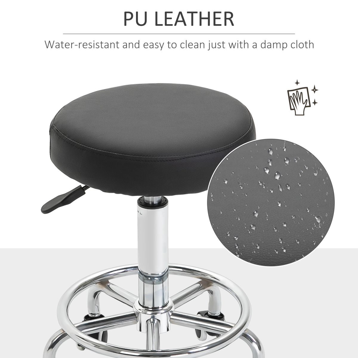 Outsunny Adjustable PU Leather Stool with Footrest