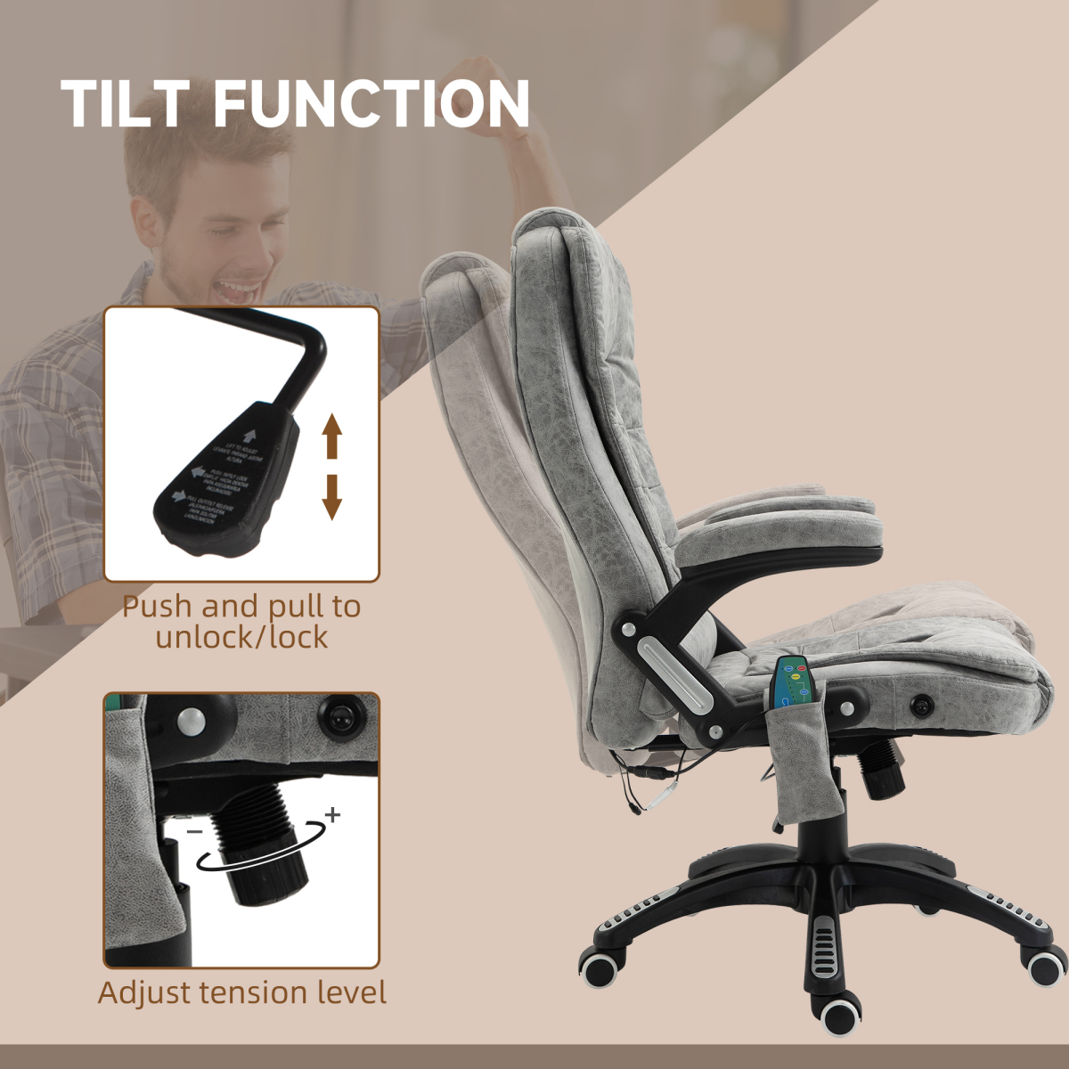 Grey Executive Reclining Office Chair with Heating Massage Headrest