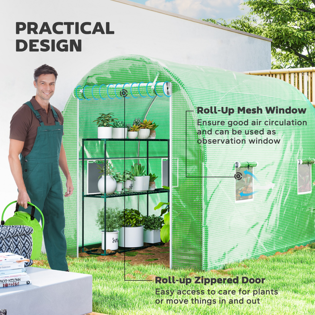 Outsunny Walk-In Polytunnel Greenhouse, Steel Frame, 3x2m, Green