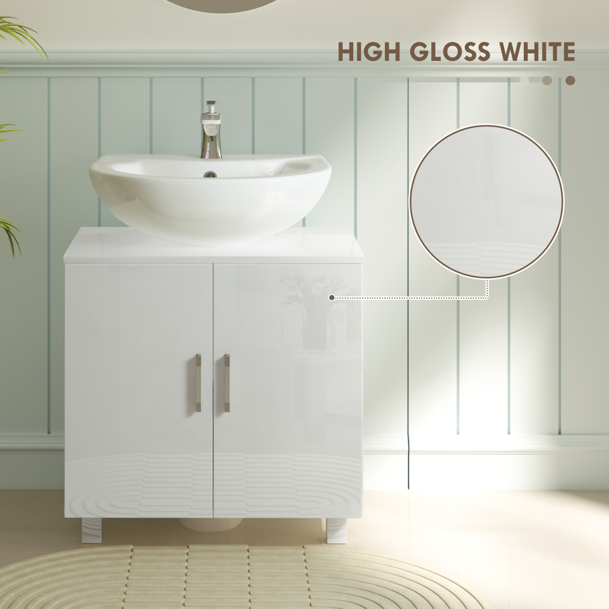 HOMCOM Freestanding High Gloss White Under Sink Cabinet for Pedestal Sinks