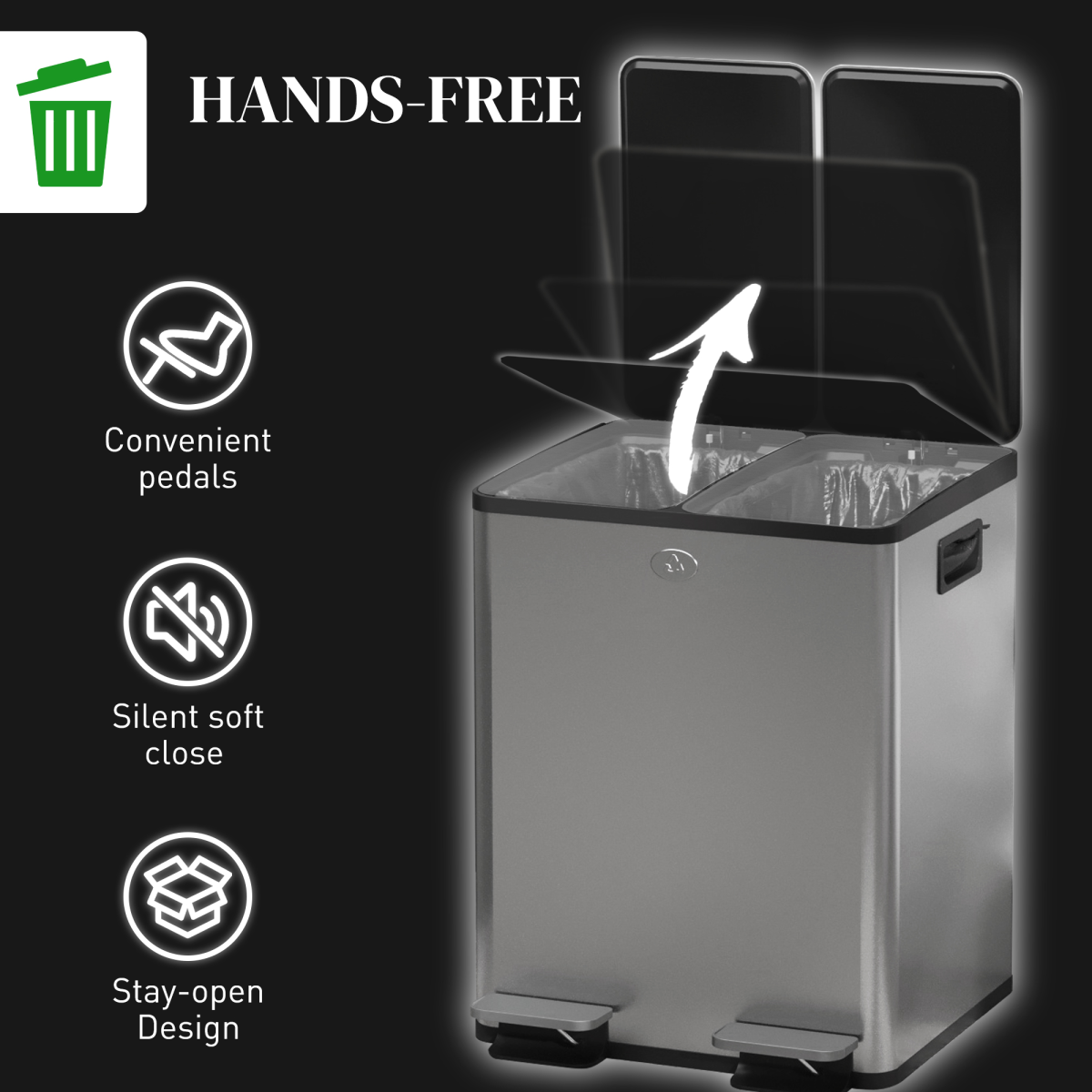 HOMCOM 2 x 20L Stainless Steel Dual Pedal Bin, Silver