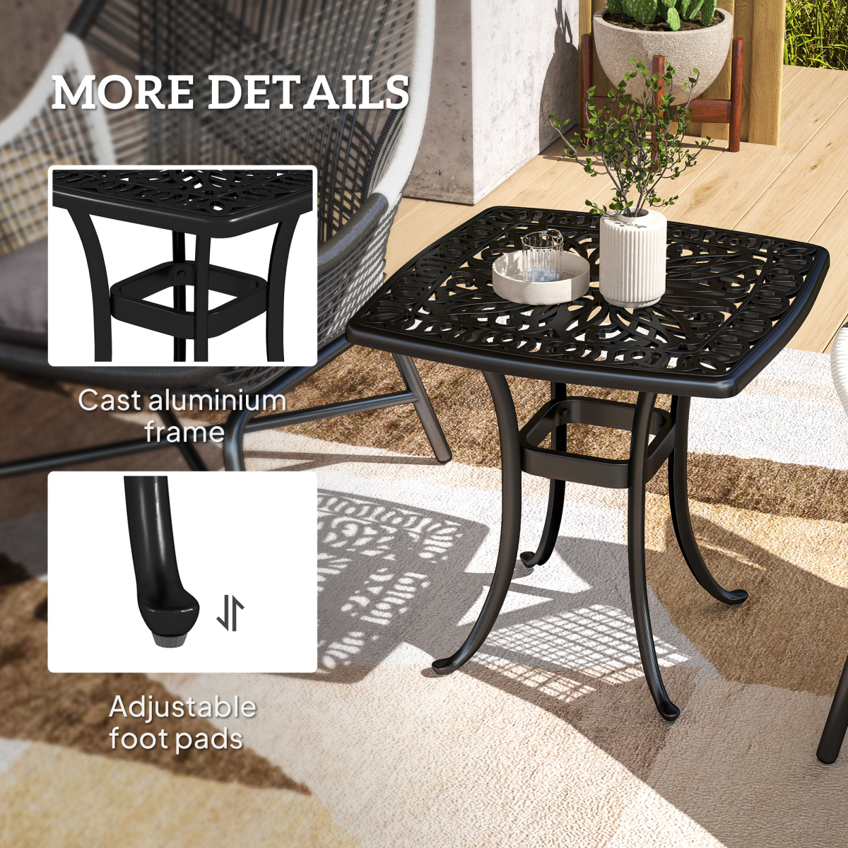 Outsunny Cast Aluminium Bistro Table with 38mm Umbrella Hole, Black