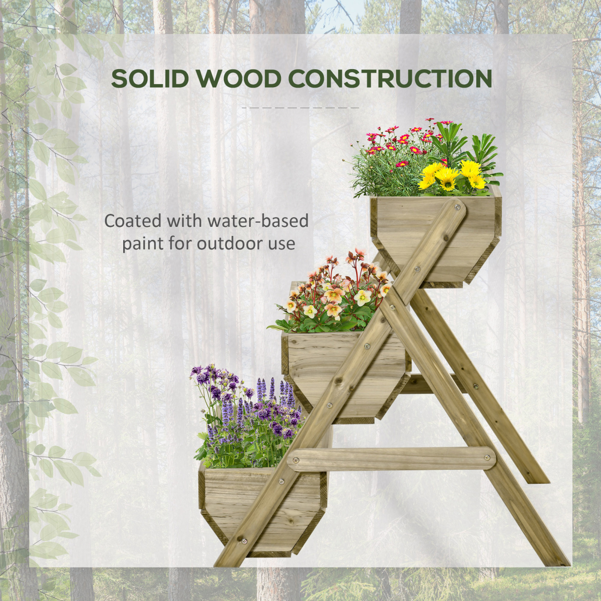 Outsunny 3 Tier Wooden Raised Garden Bed Kit for Flowers, Vegetables and Herbs, 120x68x80cm, Green