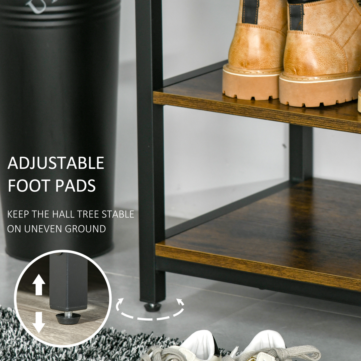 Entryway Hall Tree Coat Rack with Shoe Bench, 3-in-1 Metal Storage Rack with 12 Hooks and Shoe Shelf, Industrial Style