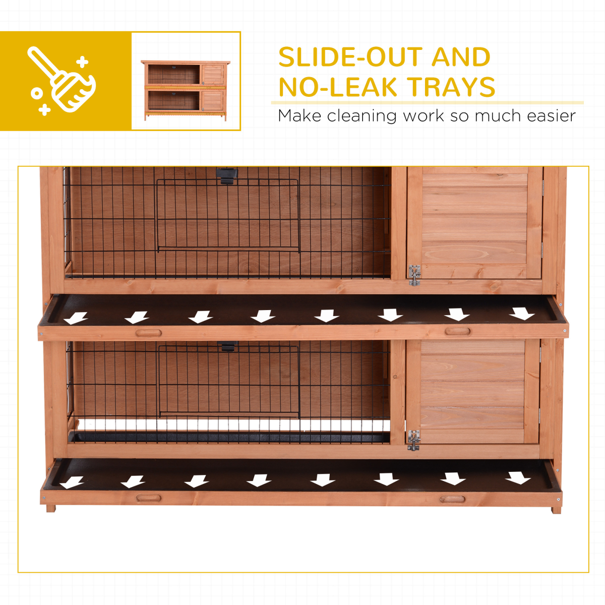 PawHut Outdoor Two-Tier Rabbit Hutch for Two Rabbits with Removable Trays and Divider
