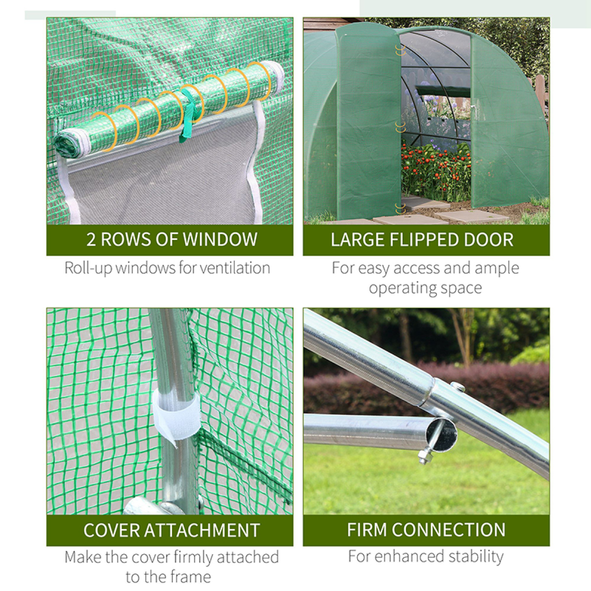 4 x 3 m Walk-In Garden Polytunnel Greenhouse with Door and Galvanised Steel Frame