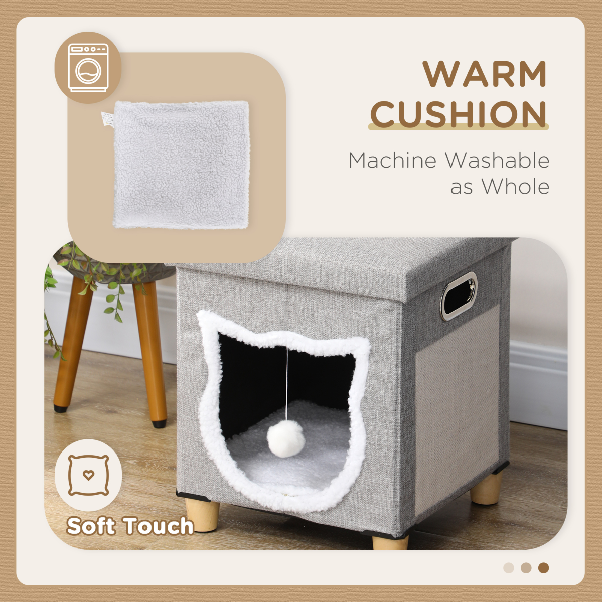 PawHut 2-in-1 Cat Bed Ottoman with Scratching Pad, Cushion & Handle