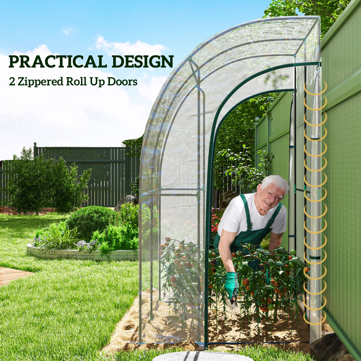 PawHut Lean-To Walk-In Plastic Greenhouse with Zipped Doors