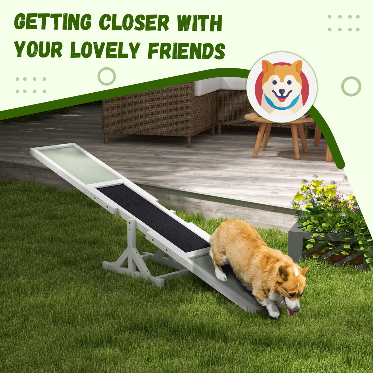 PawHut Wooden Dog Seesaw with Anti-Slip Surface, 30kg Capacity