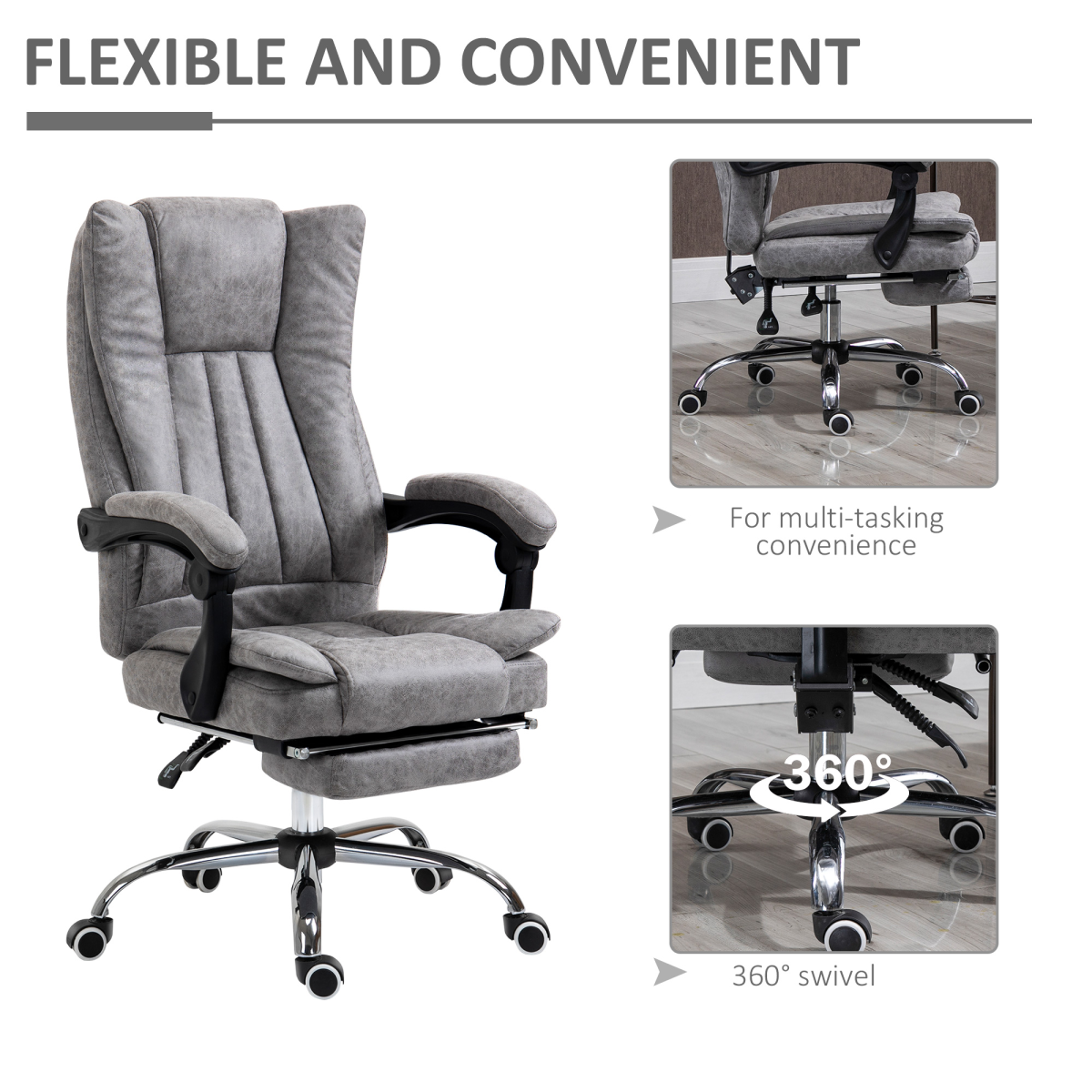 Vinsetto Grey Executive Swivel Office Chair with Footrest