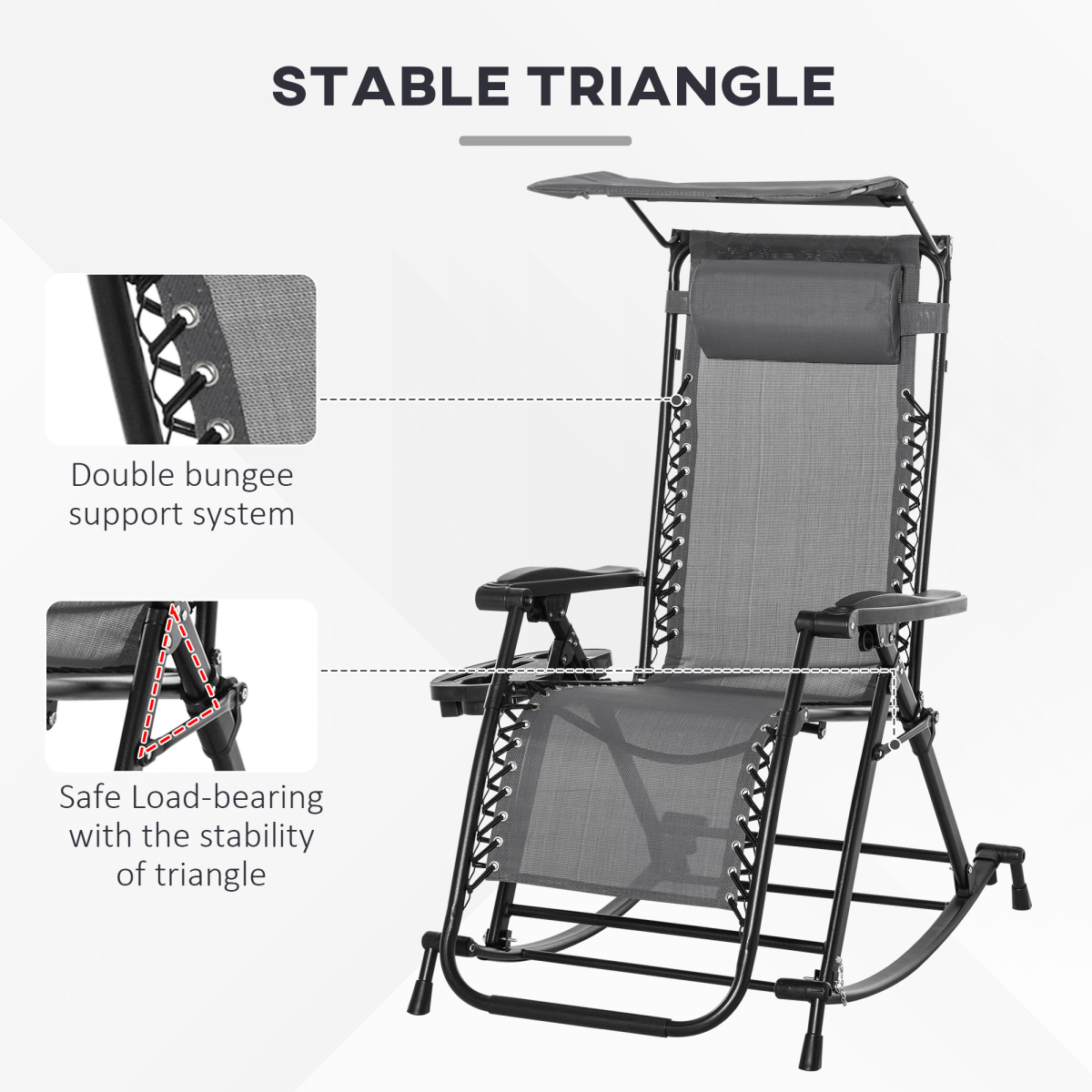 Grey Folding Outdoor Zero-Gravity Recliner Rocker Chair