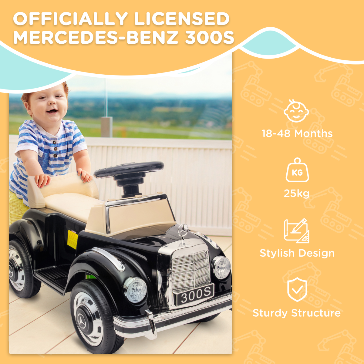AIYAPLAY Mercedes-Benz 300S Licensed Foot-to-Floor Ride-On Car